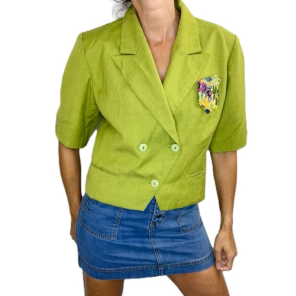 Vintage Prestige Paris green cropped double breasted short sleeve blazer